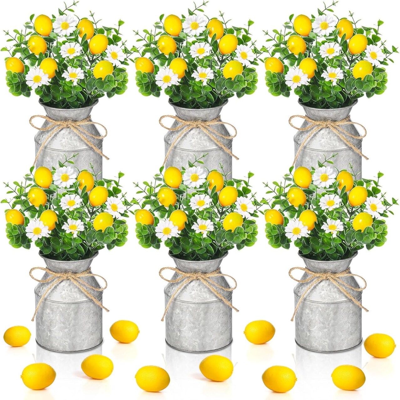 3 Sets Artificial Potted Lemon Decor Fake Fruit Lemon Flowers Table Centerpiece Faux Summer Kitchen Vases Tiered Tray Decor Farmhouse Plant for Indoor Outdoor Home Bathroom Dining